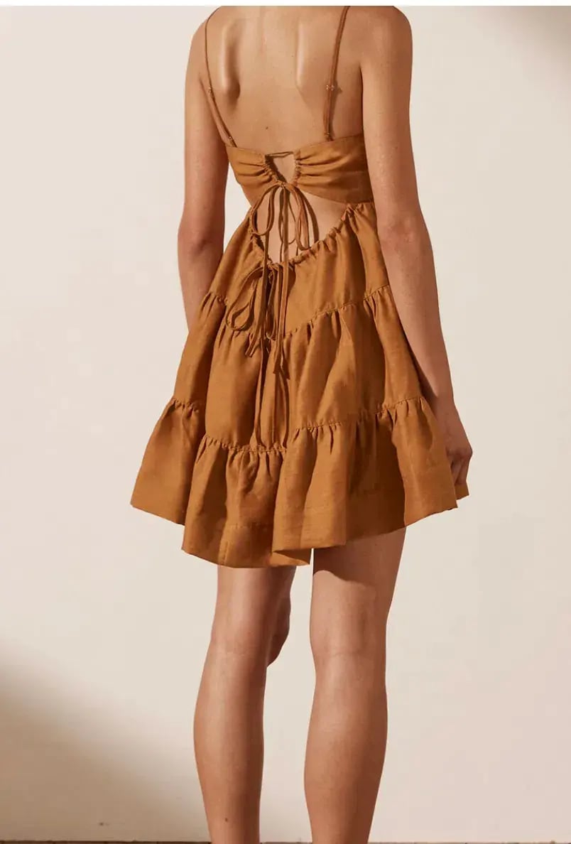 Shona Joy Maya Pintuck Linen Dress Turmeric Size 6 photo 2