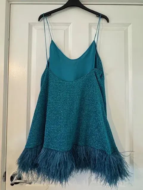 Oseree Lumiere Feather Trimmed Mini Dress Blue Size AU 10 photo 6