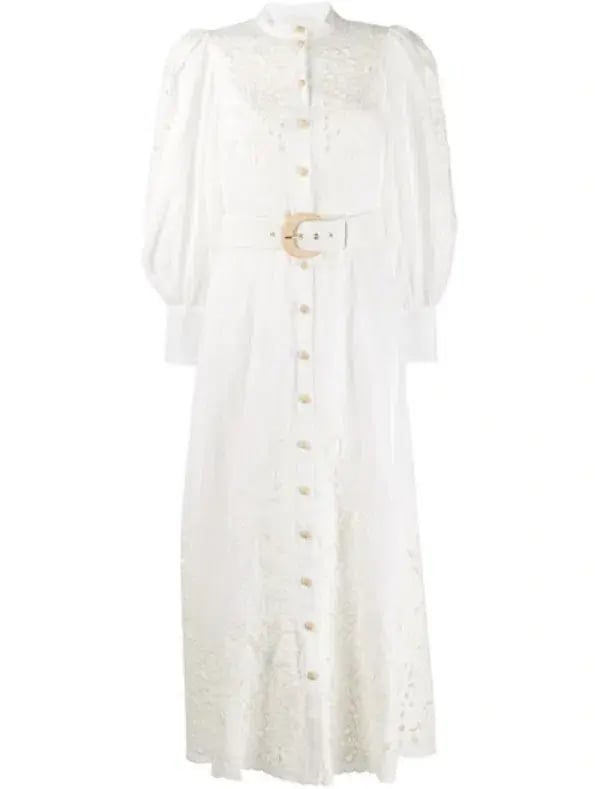 Zimmermann Peggy Belted Broderie Midi Dress White Size AU 12 photo 2