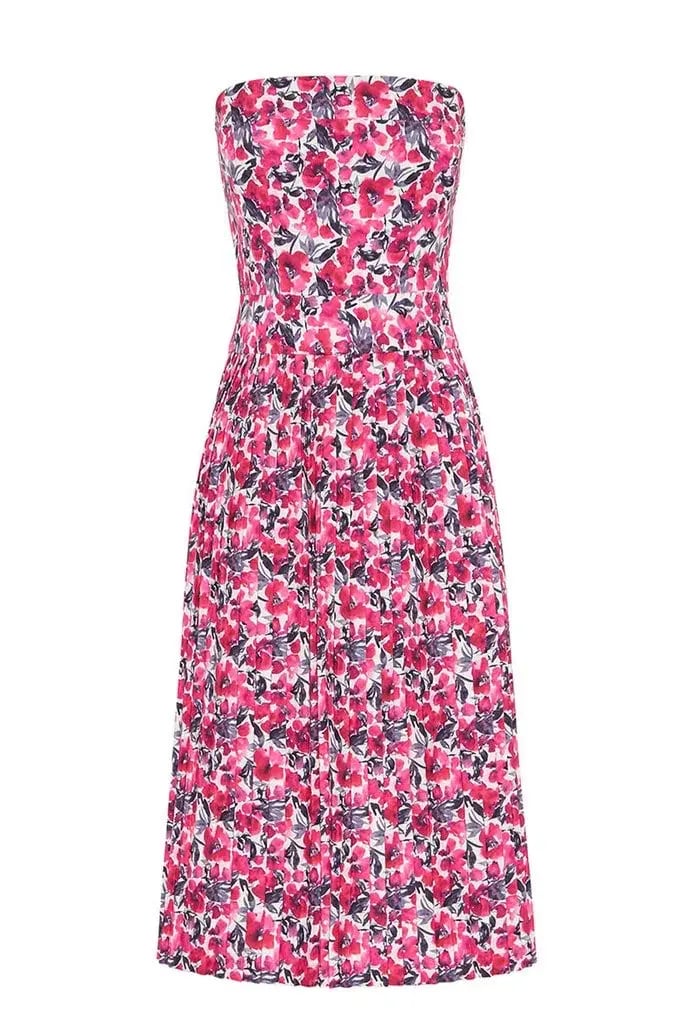 By Johnny Strapless Pleat Midi Dress Print Size 10 photo 5