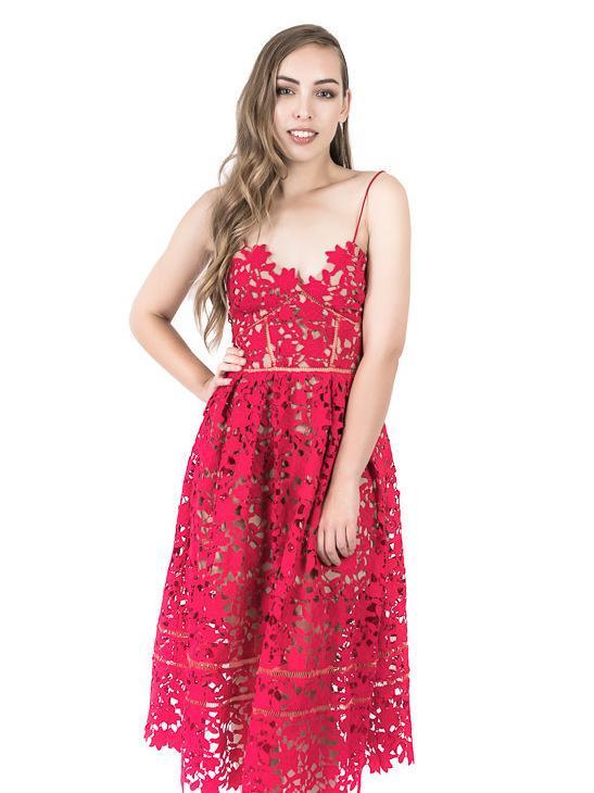 Self Portrait Azaelea Midi Dress Red Size 6 photo 2