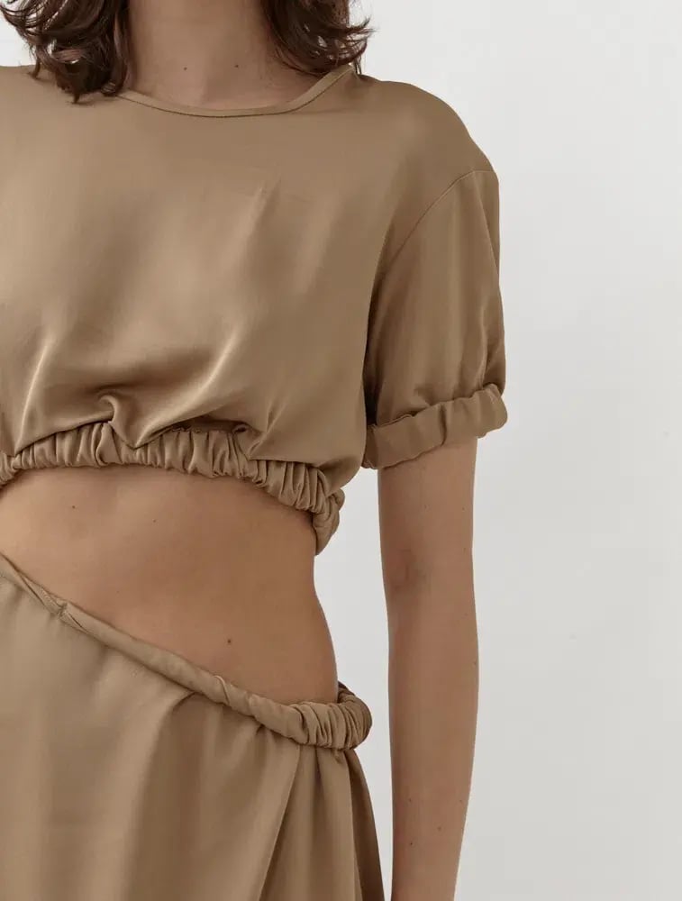 Christopher Esber Rolled Up Tee Dress in Tan Nude Size 8 photo 5