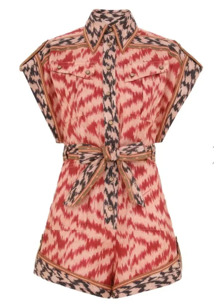 Zimmermann Wylie Pocket Playsuit Red Ikat Size 0 / AU 8 photo 2