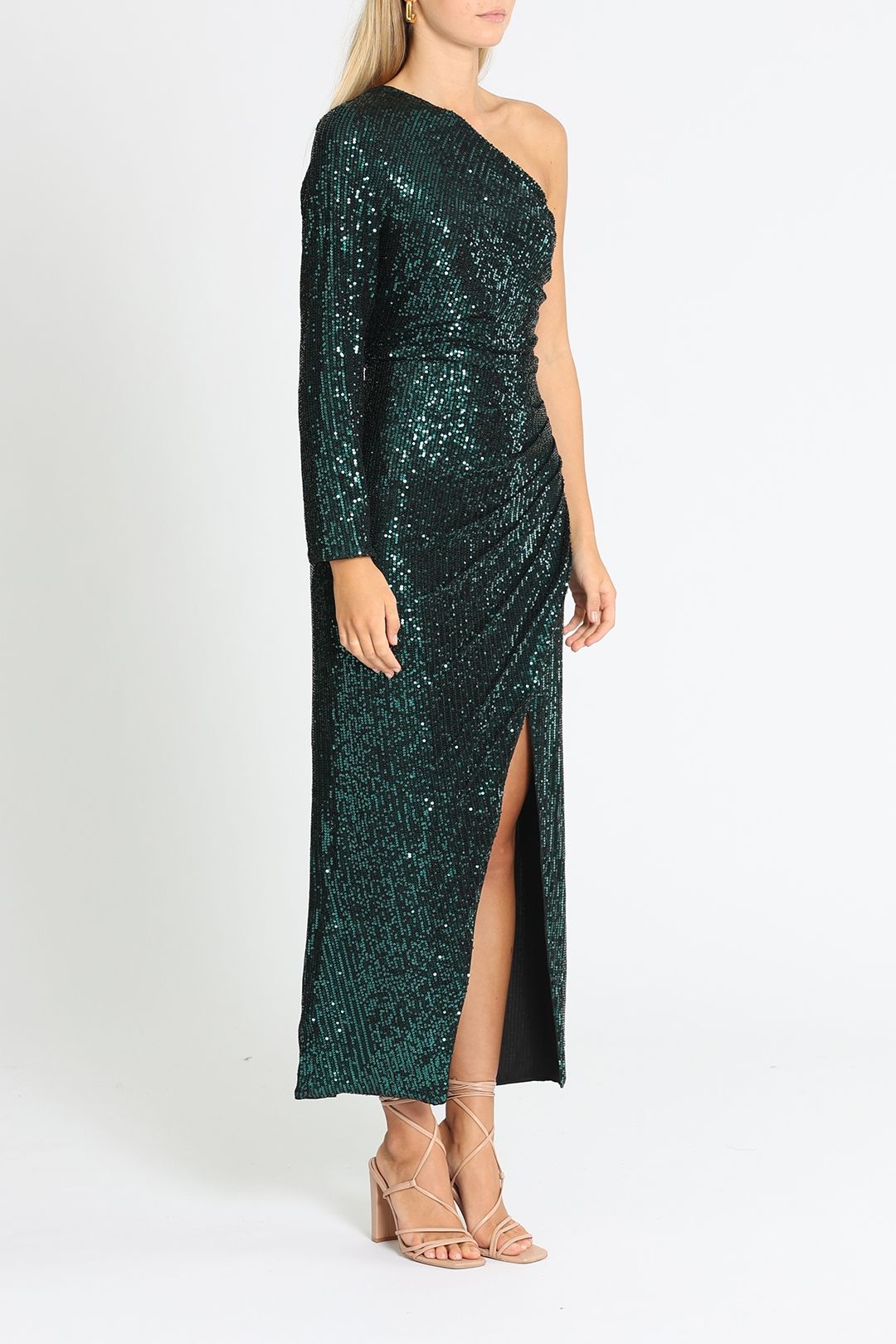One Shoulder Ruched Dress - Green photo 2