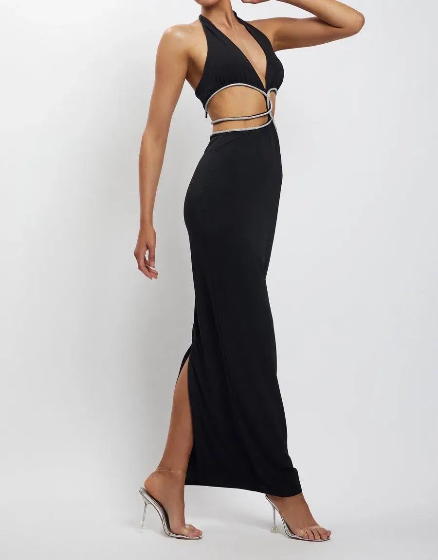 Meshki Nicha Diamante Cut Out Midi Dress Black Size 6 photo 3