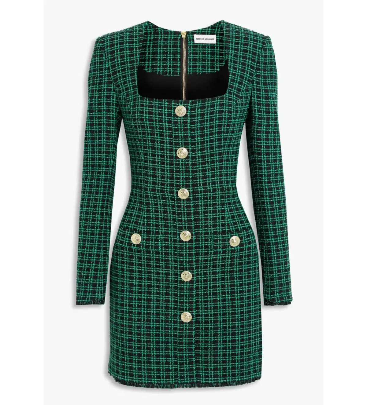 Rebecca Vallance Becca Checked Cotton Blend Tweed Mini Dress Green Size AU 14 photo 3