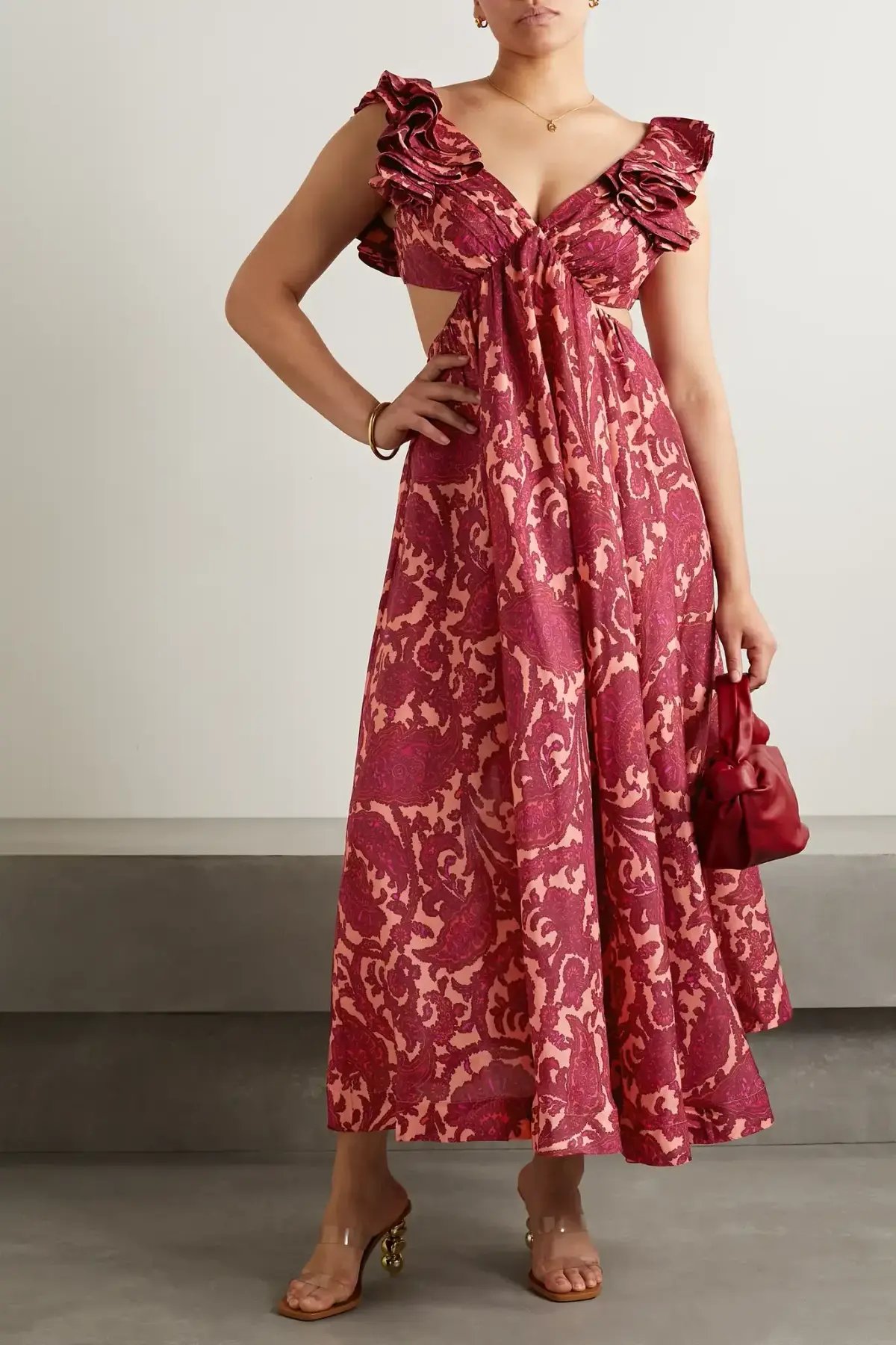 Zimmermann Tiggy Cutout Ruffled Silk Midi Dress Paisley-Print Size 1 / AU 10 photo 6
