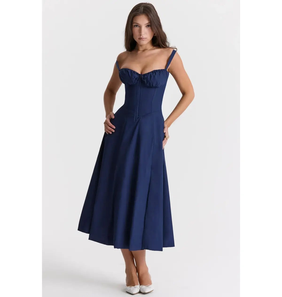 House of CB Carmen Bustier Sundress French Navy Size AU 6 photo 2