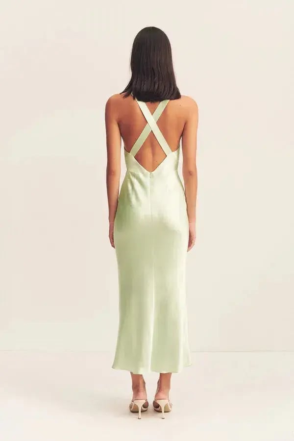 Shona Joy La Lune Plunged Cross Back Midi Dress Lime Size 10 photo 4
