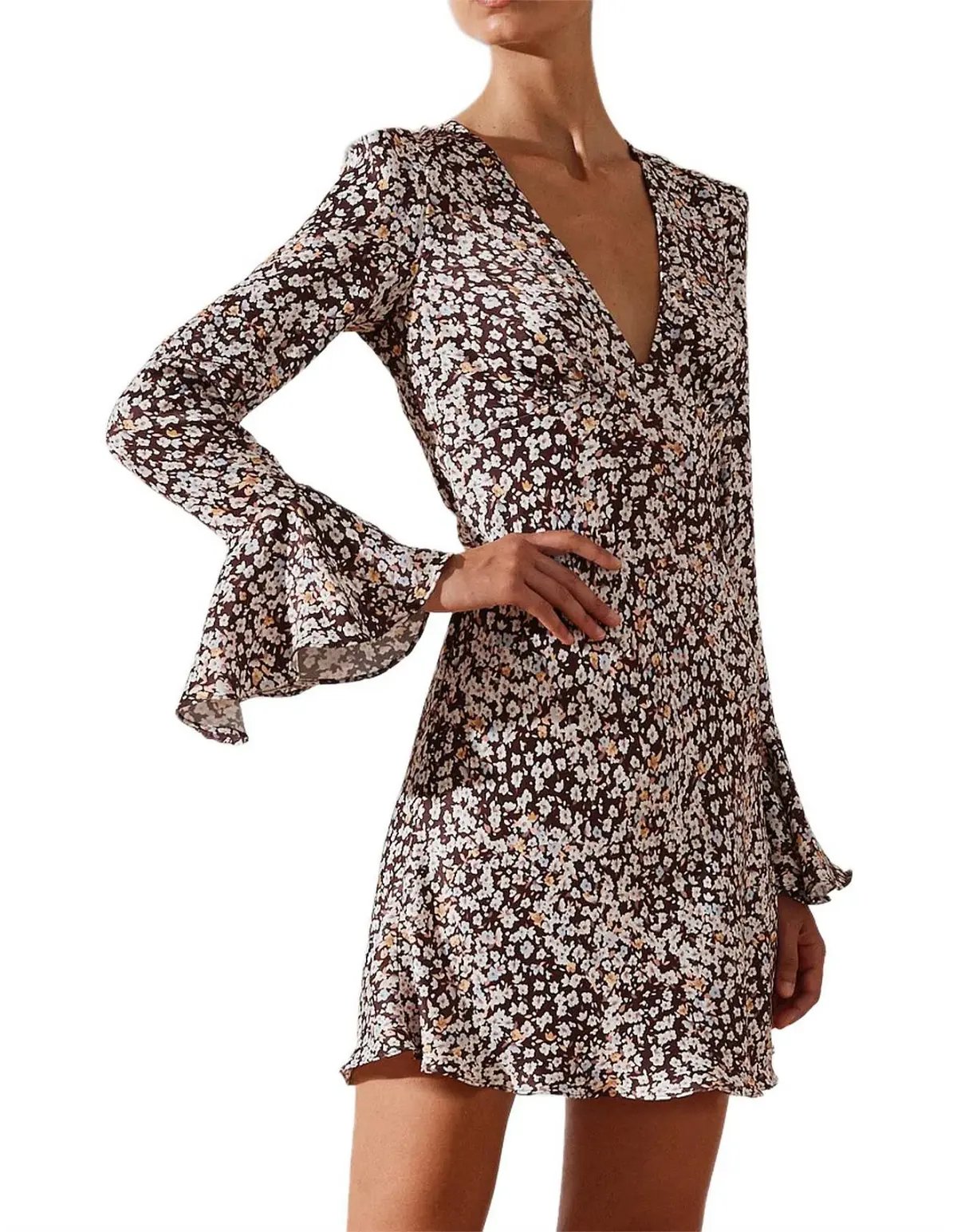 Shona Joy Billie Frill Cuff Bias Mini Dress Floral Size M / AU 10 photo 2