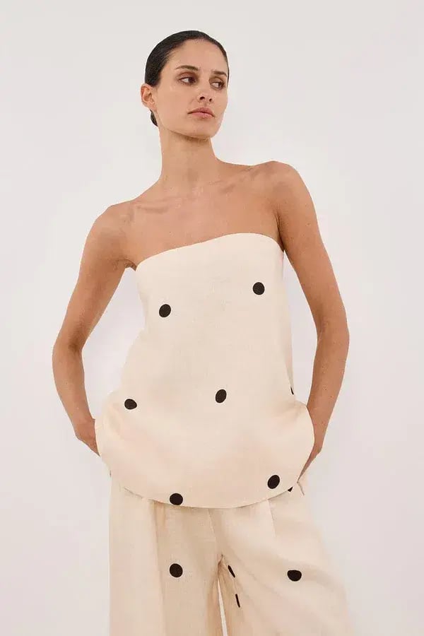 DISSH Beverly Cream Spot Strapless Top and Pants Set Cream Size 10/12 photo 5