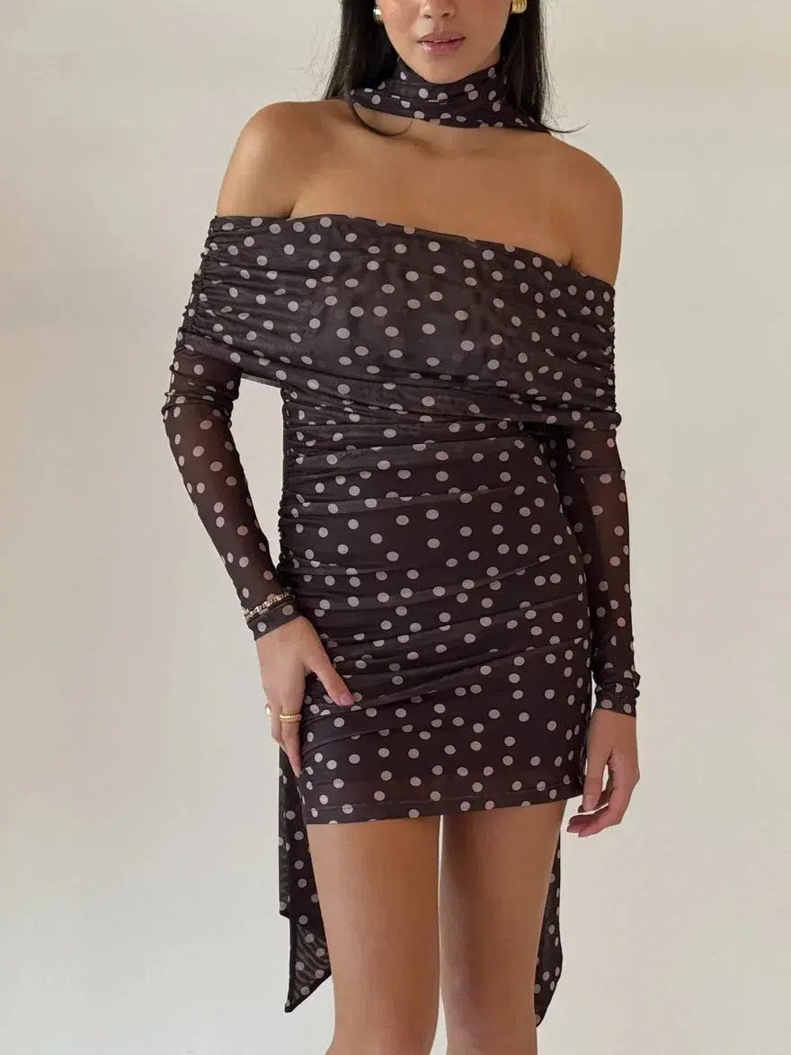 By Nicola By Nicola Boston Mini Dress Chocolate Polka Size 8 photo 3