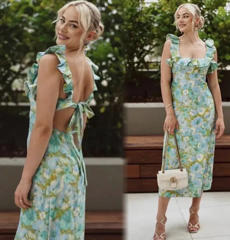 Zimmermann High Tide Frilled Midi Dress Aqua Ikat Floral Size 1 / AU 10 photo 5