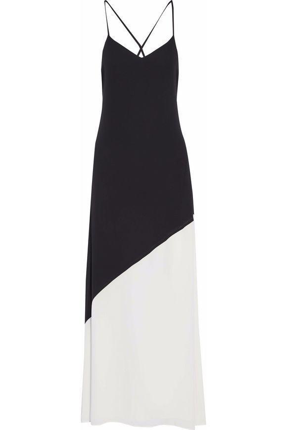 Alice and Olivia Maggie Two Tone Crepe De Chine Maxi Dress Black/White Size 4 photo 5