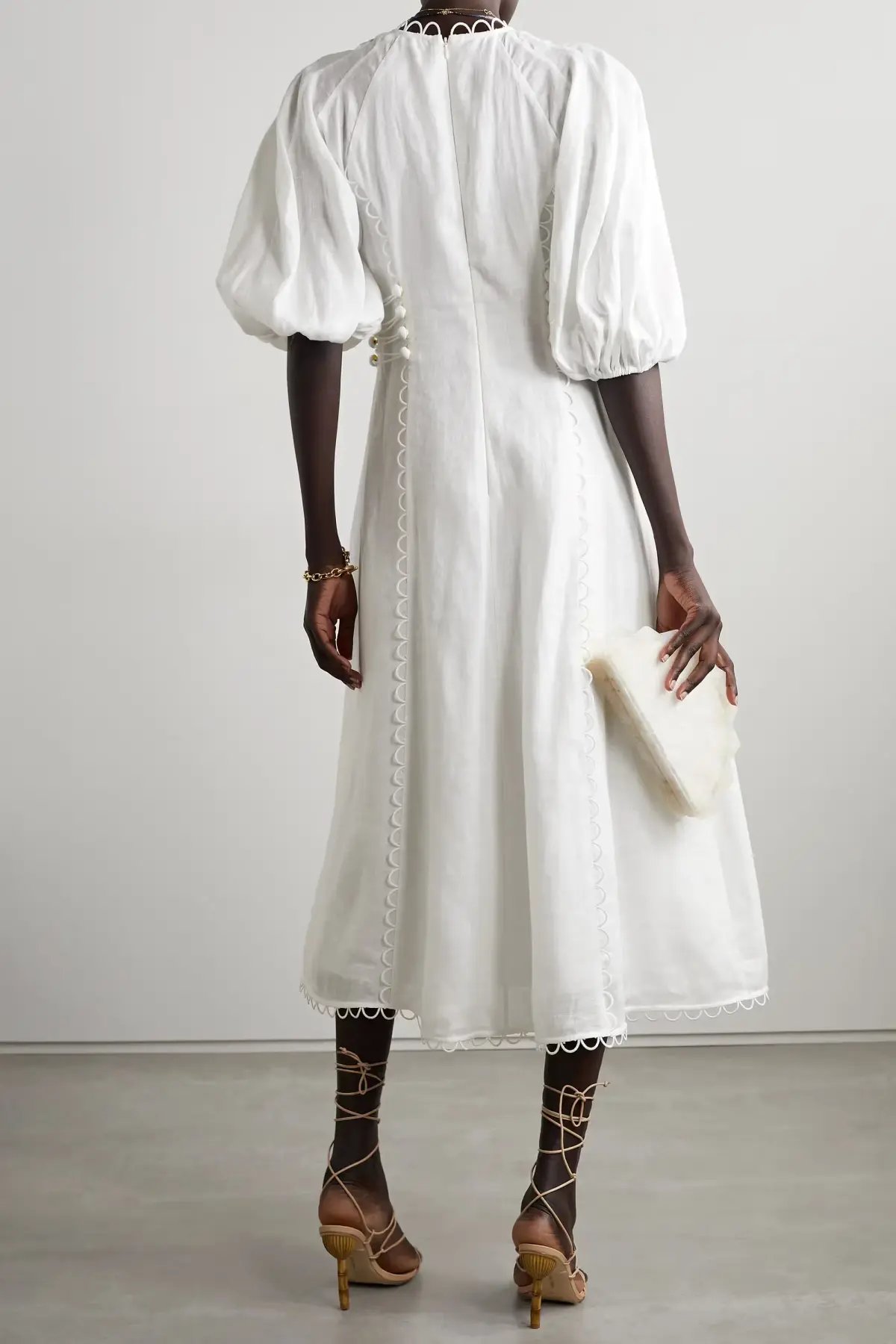 Zimmermann Rosa Button Detailed Linen Midi Dress Ivory Size 0 / AU 8 photo 2