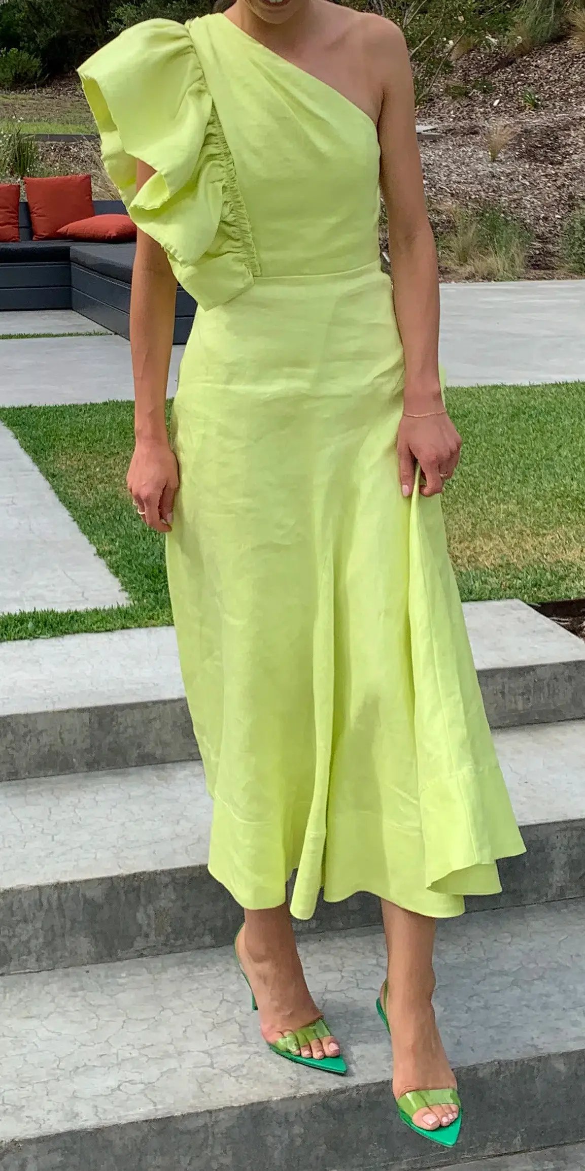 Aje Bonjour Asymmetric Midi Dress Lime Green Size 8 photo 4