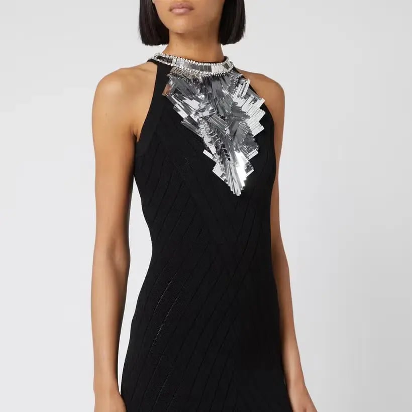 Balmain Sleeveless Broken Mirror-Embellished Cocktail Dress Black Size 8 photo 2
