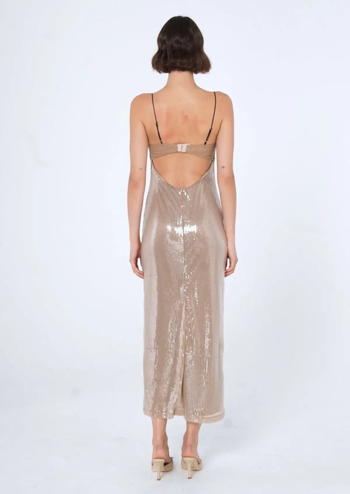 Benni Orlando Sequin Midi Dress Nude Size 10 photo 2
