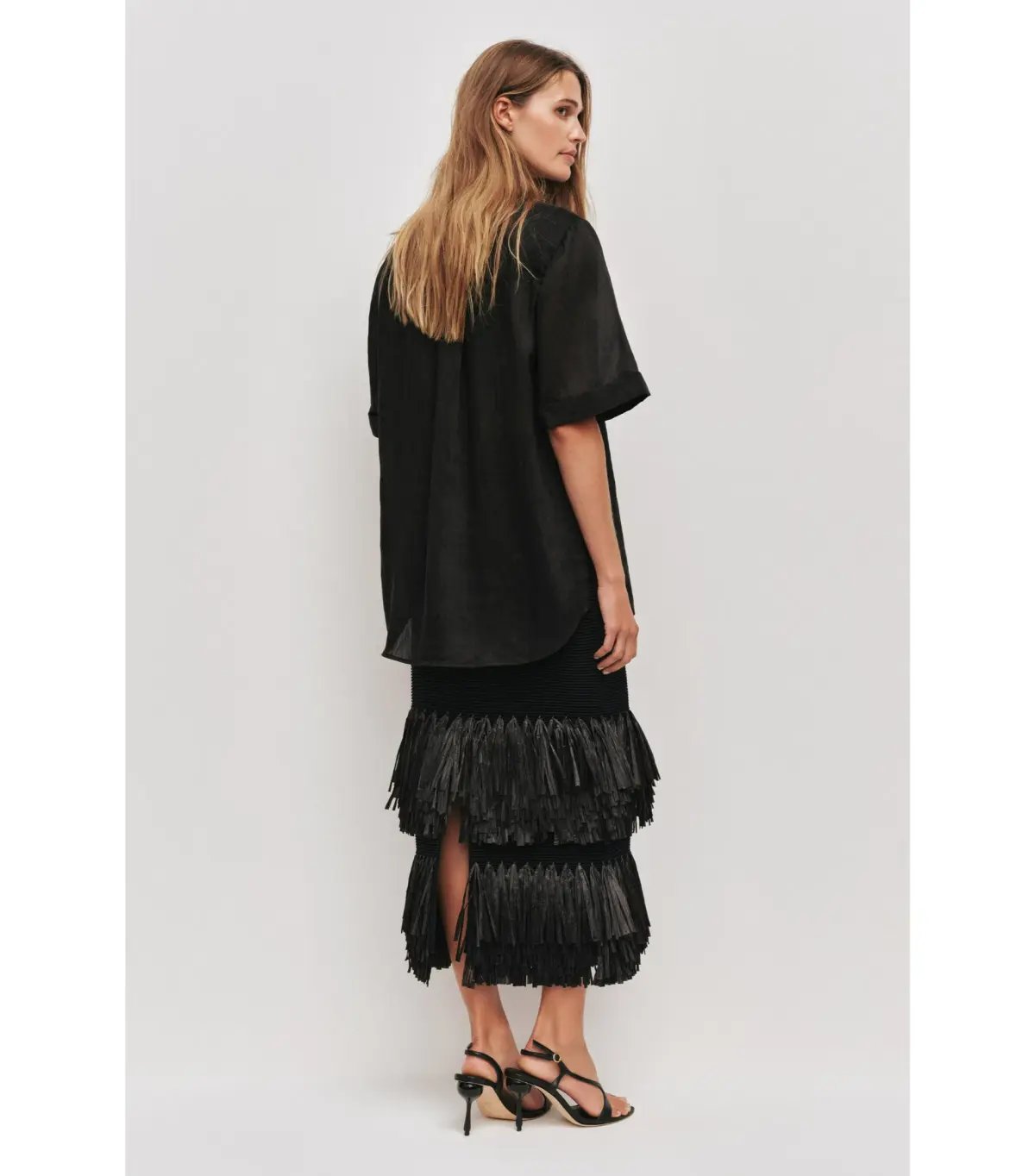 AJje Agave Knit Top and Agave Knit Raffia Midi Skirt Set Black Size AU 12 photo 5