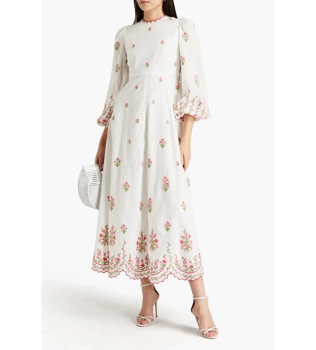 Zimmermann Poppy Floral-Embroidered Linen-Blend Midi Dress White Size 3/AU 14 photo 2