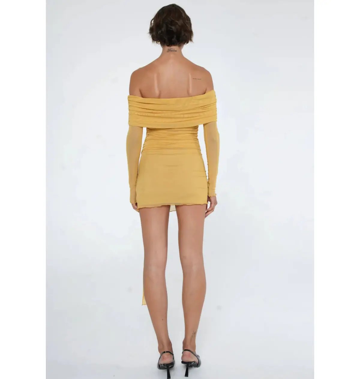 Benni Yasmin Off Shoulder Mini Dress Mustard Size AU 10 photo 2