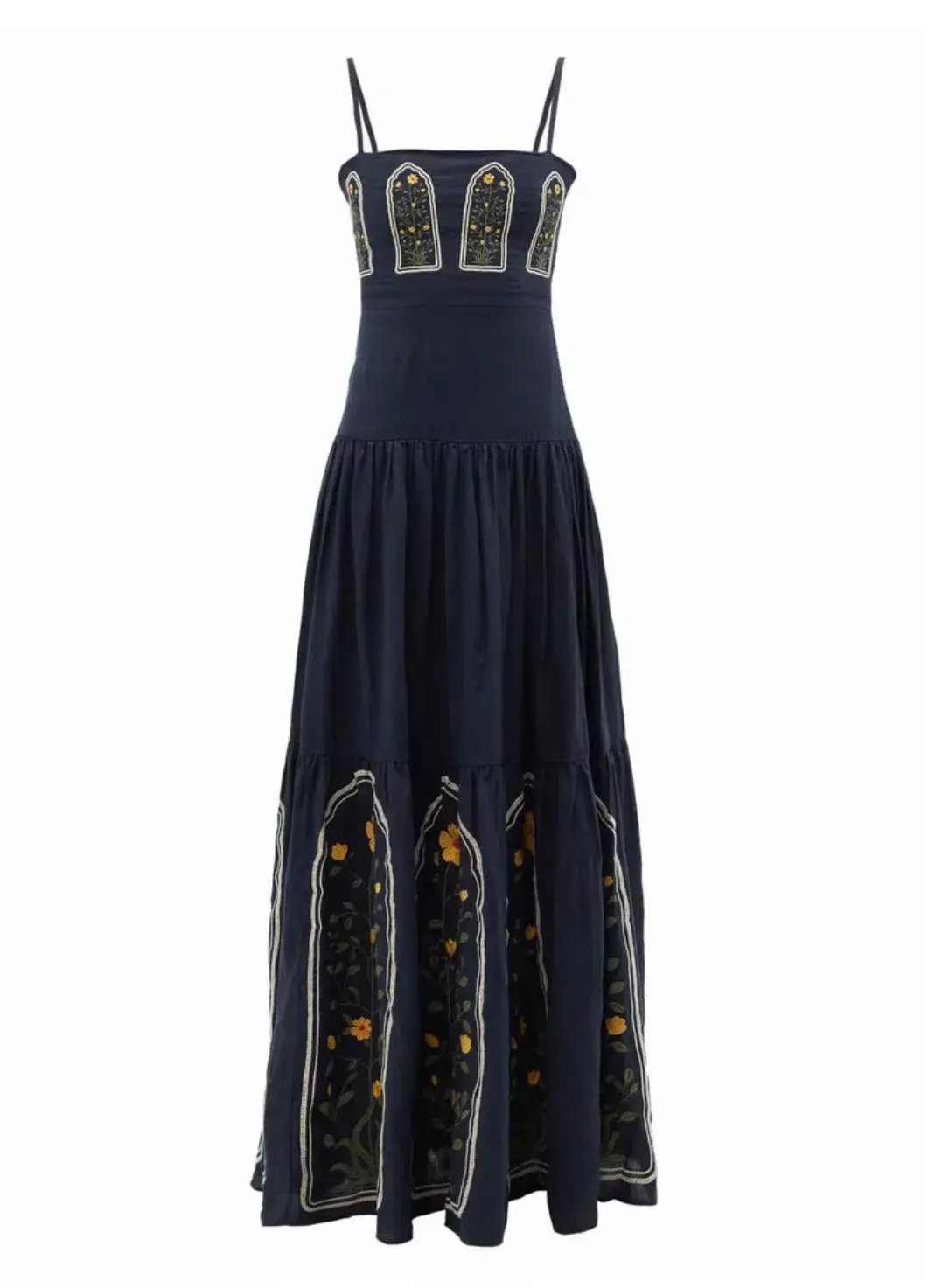 Agua By Agua Bendita Lima Margarita Embroidered Linen Maxi Dress Blue Size 8 photo 4