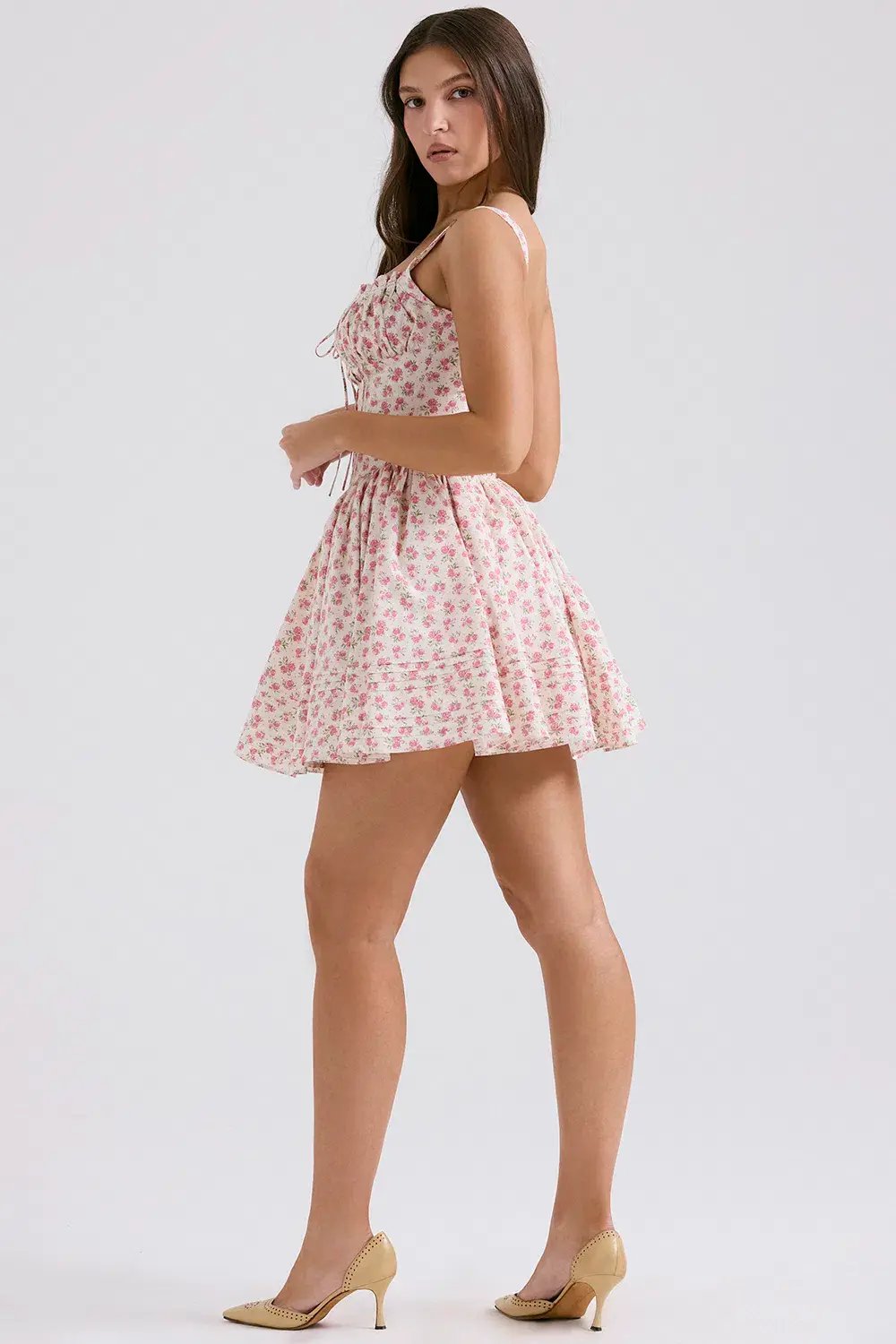 House of CB Natassia Cotton Mini Dress White Rosebud Print Size 8 photo 9
