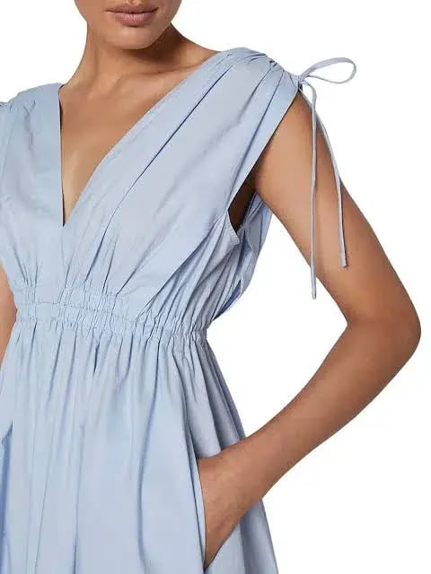 Scanlan Theodore Parachute Cotton Drawstring Midi Dress Light Tinted Blue Size 10 photo 4