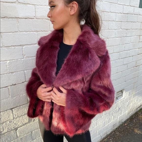 Unreal Fur Madame Butterfly Faux Fur Jacket Wine Size M photo 4