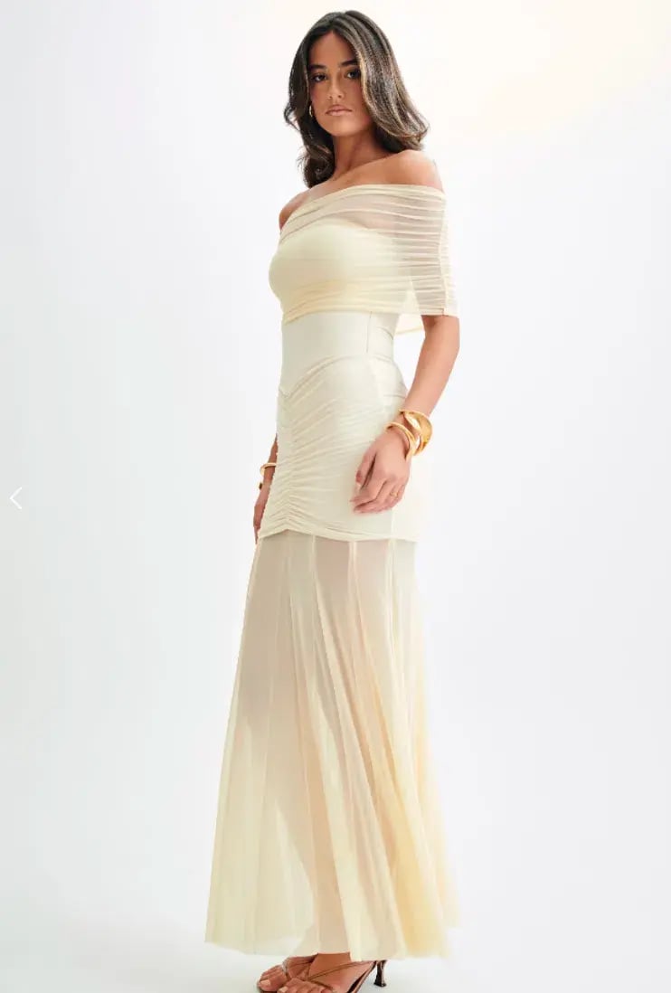 Meshki Caspian Slinky And Mesh Off Shoulder Maxi Dress Ivory Size M / AU 10 photo 2