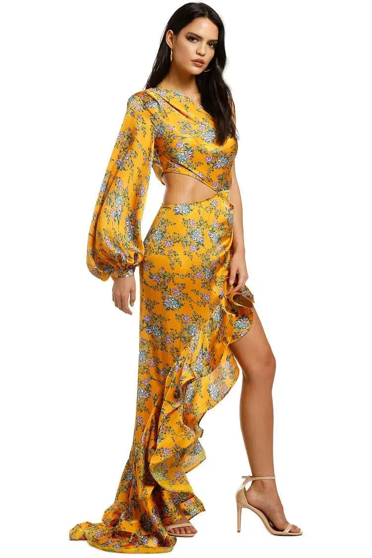 Bronx and Banco Hanna Gown Yellow Floral Size 8 photo 2
