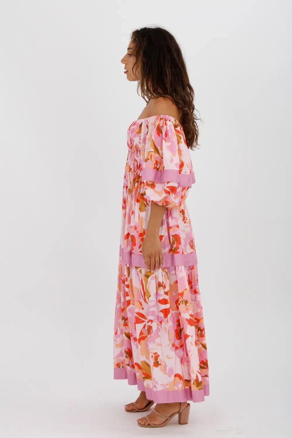 Acler Wayland Short Sleeve Printed Midi Dress Pink Floral Size 8 photo 6
