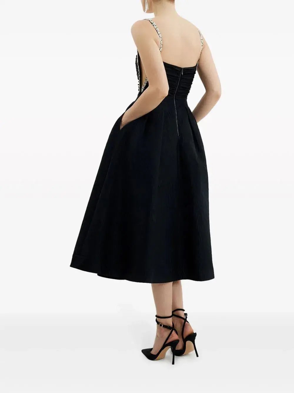 Rebecca Vallance Danielle Crystal-Embellished Midi Dress Black Size 8 photo 3