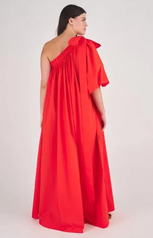 Oroton One Shoulder Bow Maxi Dress True Red 14 photo 6
