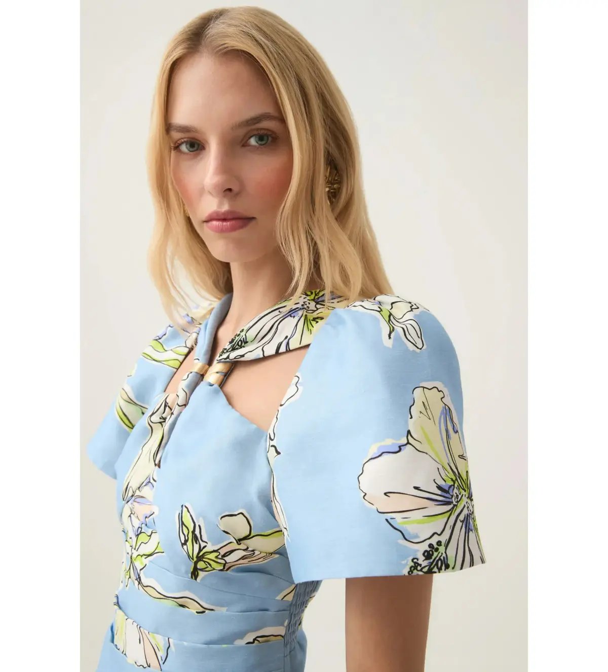 Aje Presence Twisted Mini Dress Blue Hibiscus Print Size AU 10 photo 3