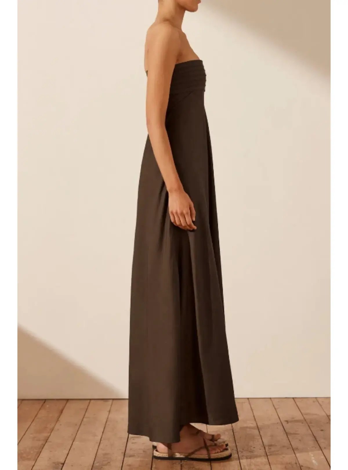 Shona Joy Corded Strapless Maxi Dress Brown Size AU 8 photo 2