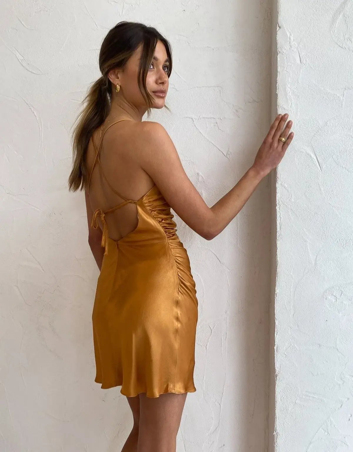Shona Joy Alma Bias Cowl Mini Dress Turmeric Size 6 photo 3