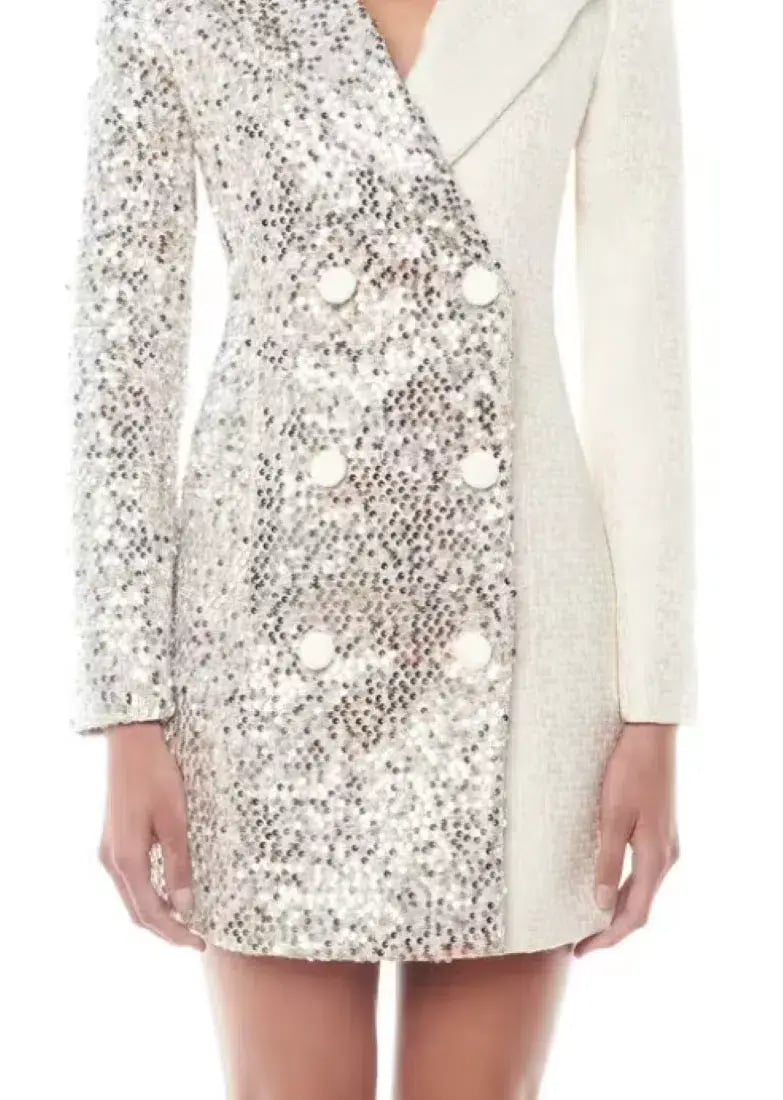 Eliya The Label Demi Blazer Dress White Sequin Size 10 photo 3