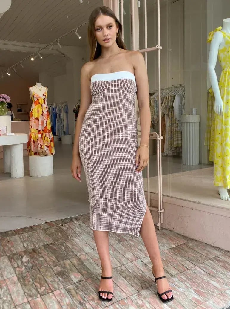 By Johnny Isabella Check Strapless Knit Print Size 6 photo 5