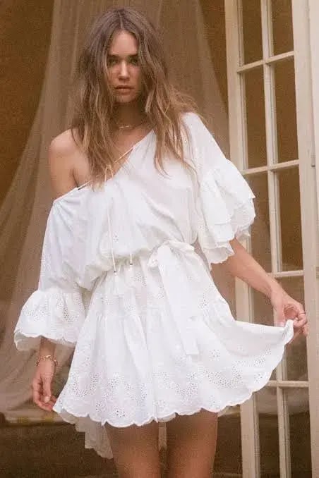 Spell Capulet Broderie Anglaise Frill Smock Mini Dress White Size L / AU 12 photo 3