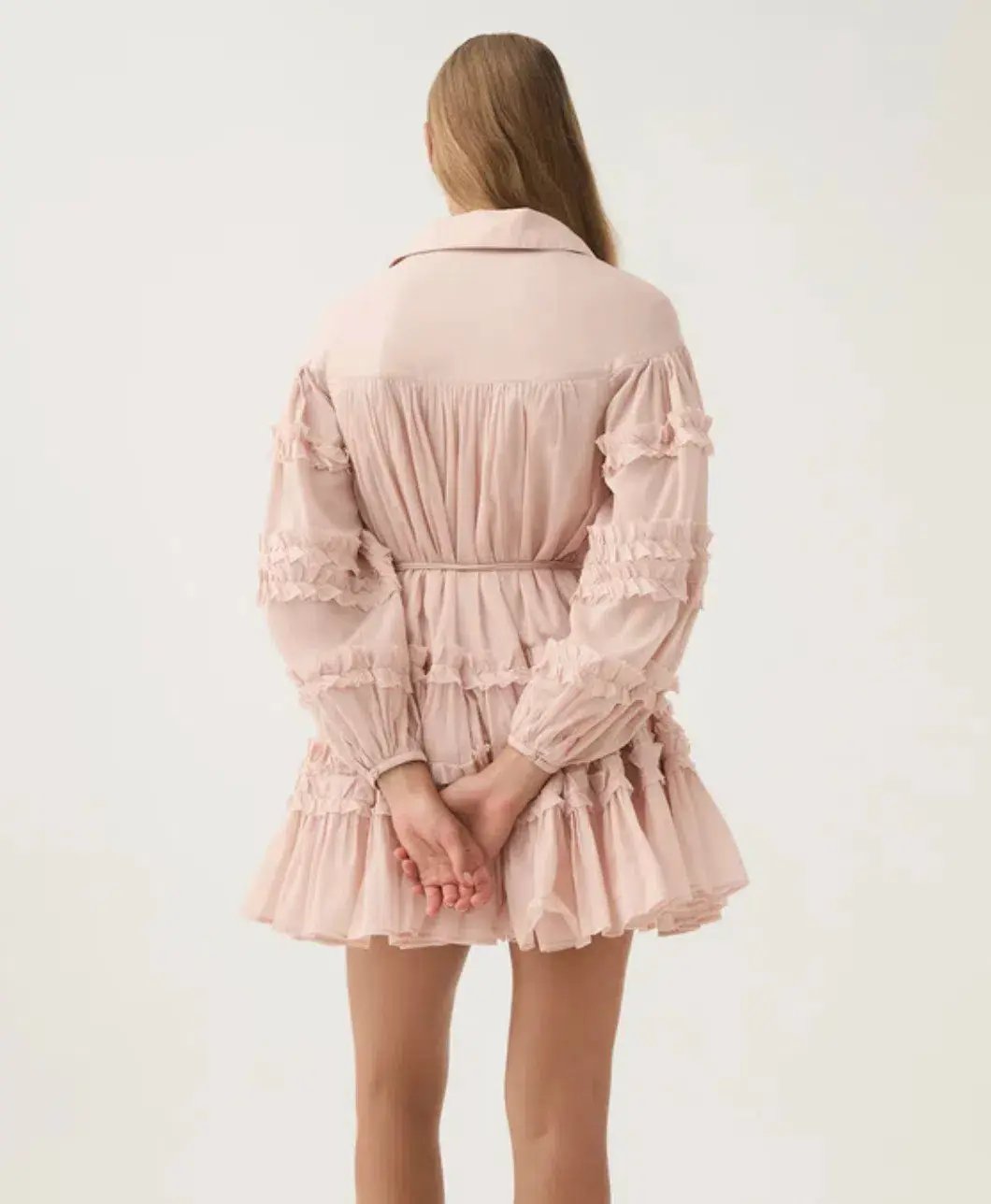 Aje Pastiche Tiered Mini Dress in Blush Pink Size 16 photo 3