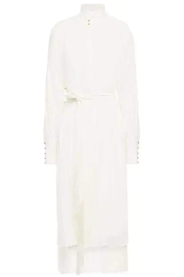 Zimmermann Belted Button Detailed Plisse Chiffon Midi Dress Pearl Size 1 / AU 10 photo 3