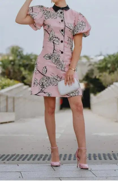 Leo Lin Pina Short Dress Printed Linen Mini Dress Pink Size AU 10 photo 5