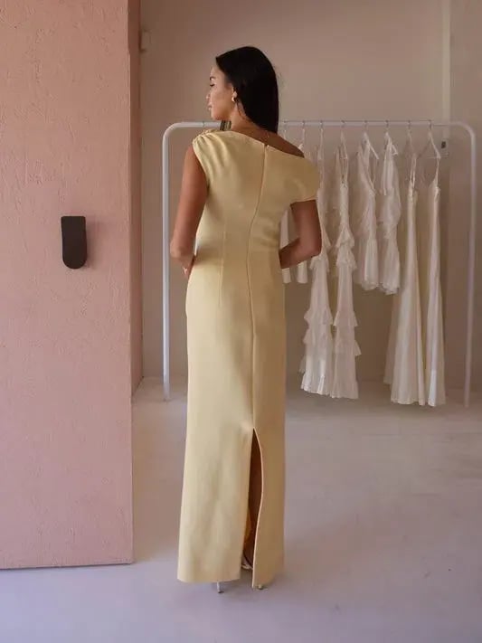 By Nicola Vivian Crepe Maxi Dress in Lemon Yellow Size 14 photo 3