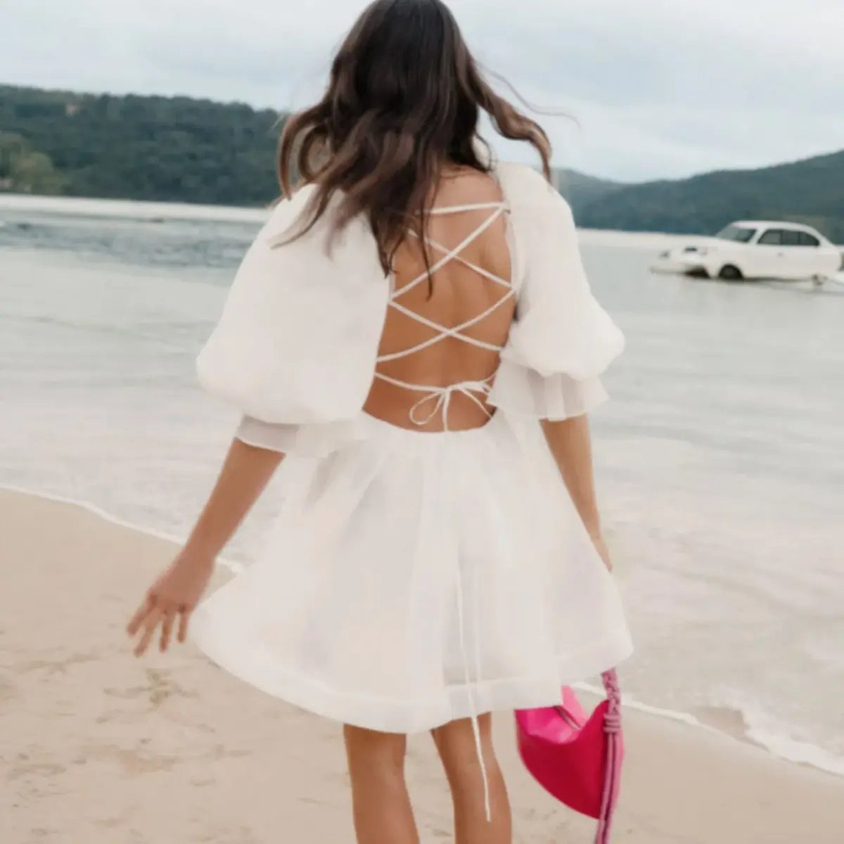 AJE Astrid Tie Back Mini Dress Ivory White Size AU 6 photo 4