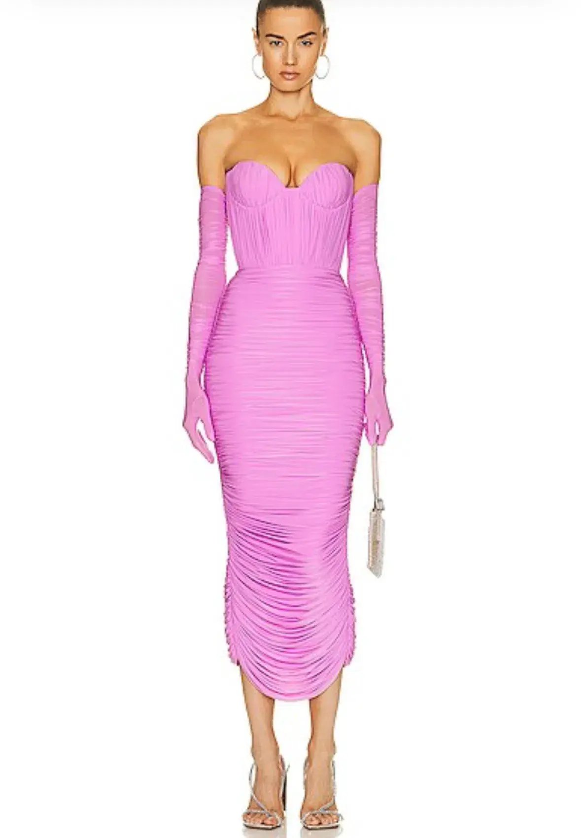 ALEX PERRY Prescott Lycra Ruched Cup Midi Dress with Gloves Pink AU 10 photo 5