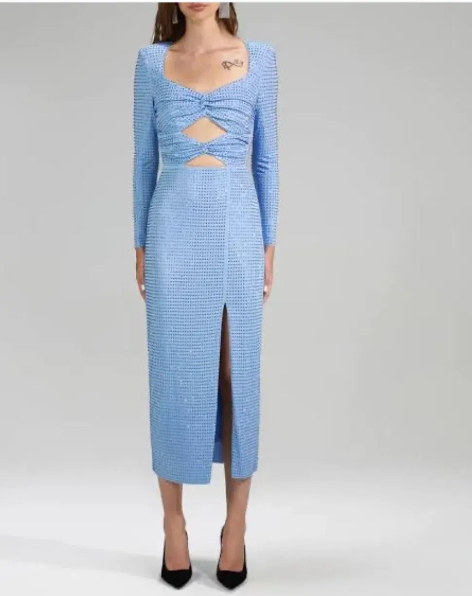 Self Portrait Rhinestone Cutout Midi Dress Blue Size S / AU 8 photo 2