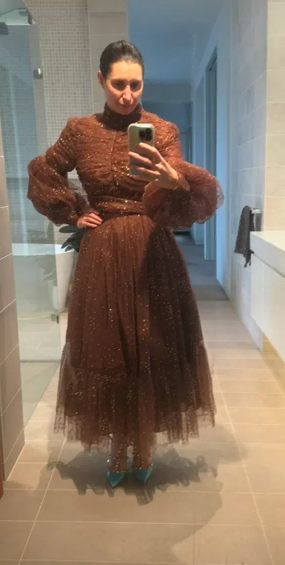 Zimmermann Tempo Ruched Glitter Tulle Gown Brown Size 2/ AU 12 photo 6