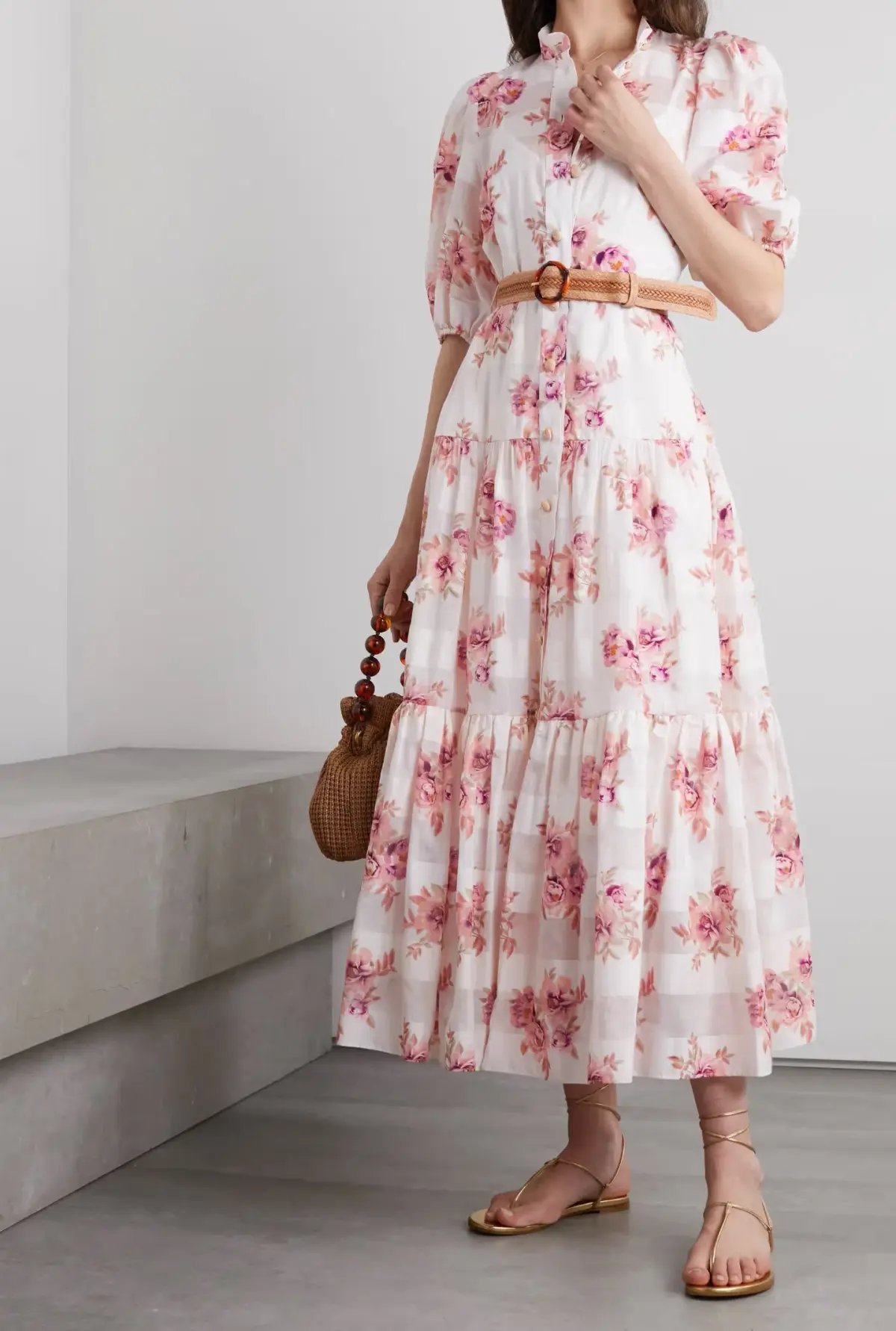 Zimmermann Rosa Belted Floral-Print Cotton and Silk-Blend Jacquard Midi Shirt Dress Size 16 photo 2