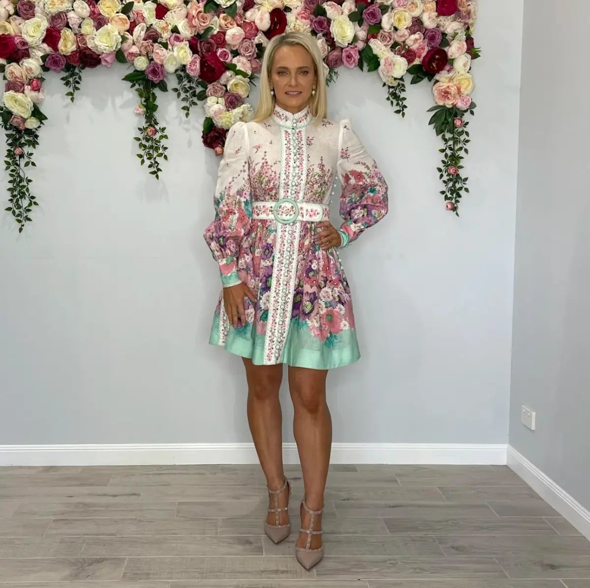 Zimmermann   Jude Buttoned Mini Dress  in Aqua Gradient Floral   Size 1 / AU 10 photo 2